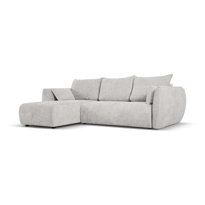Canapé d'angle gauche convertible avec coffre de rangement "Matera" 4 places en chenille gris clair