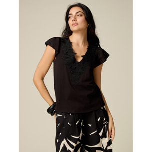 Oltre - T-shirt con ricamo in pizzo - Nero