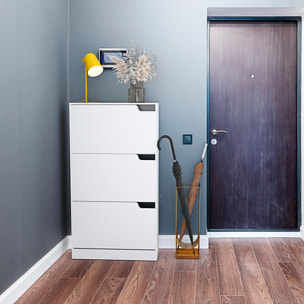 Scarpiera Portascarpe 3 Ante In Legno MDF Salvaspazio A Ribalta Maniglie A Scomparsa Per Ingresso Soggiorno Casa Camera 115x24x63 Cm Bianco