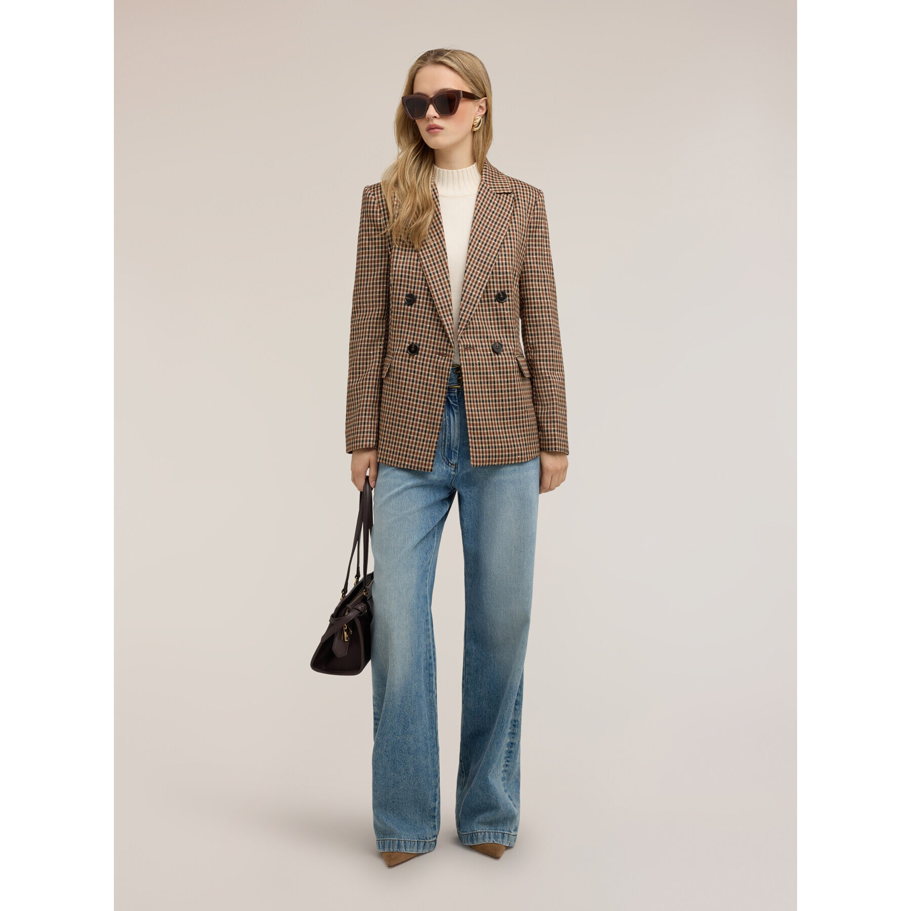 Motivi - Blazer doppiopetto fantasia check lurex - Beige