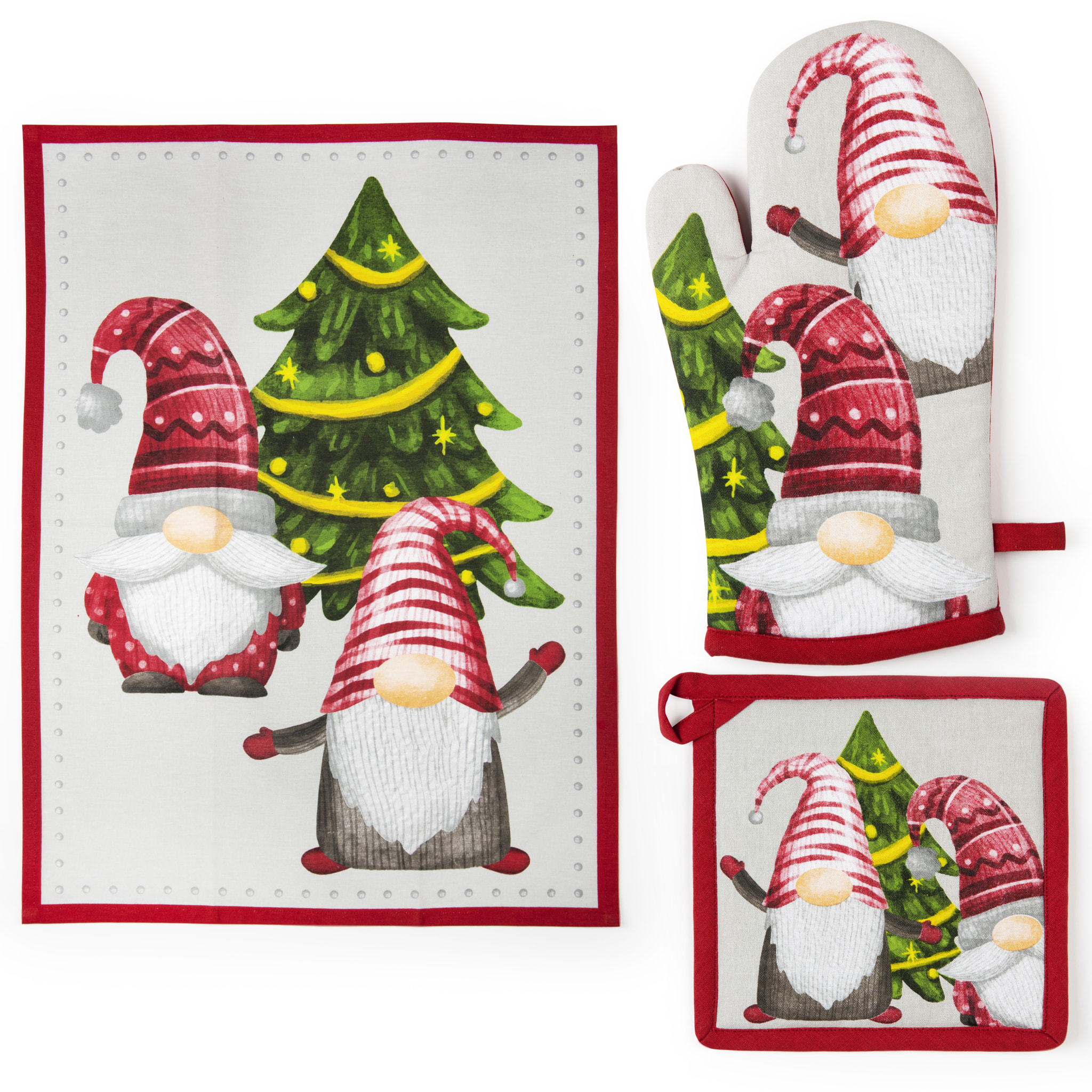 Set canovaccio con presina e guanto da cucina Excelsa – Gnomo Friends, Cotone Multicolore