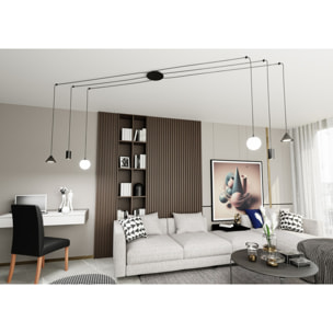 Lampada a sospensione Fuji in acciaio nero opaco