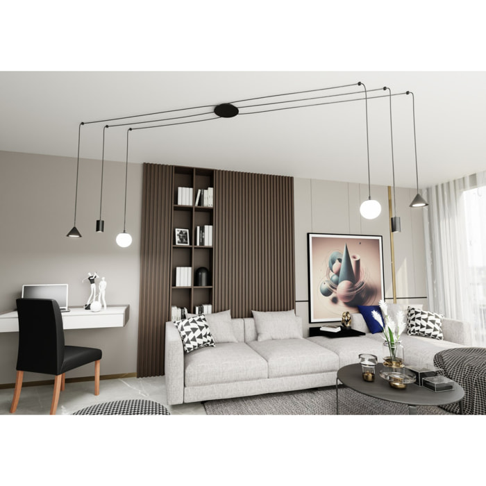Lampada a sospensione Fuji in acciaio nero opaco