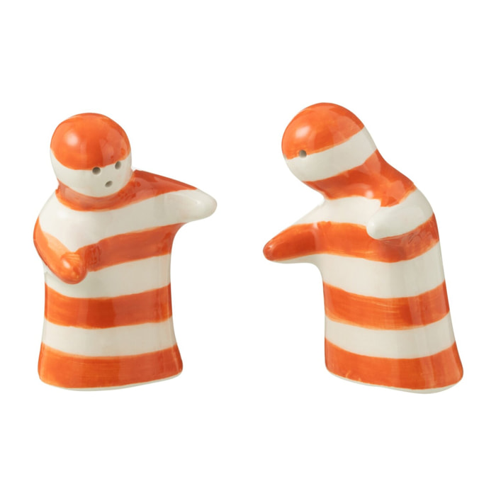J-Line salière + poivrière Granada Stripes - céramique - blanc/orange