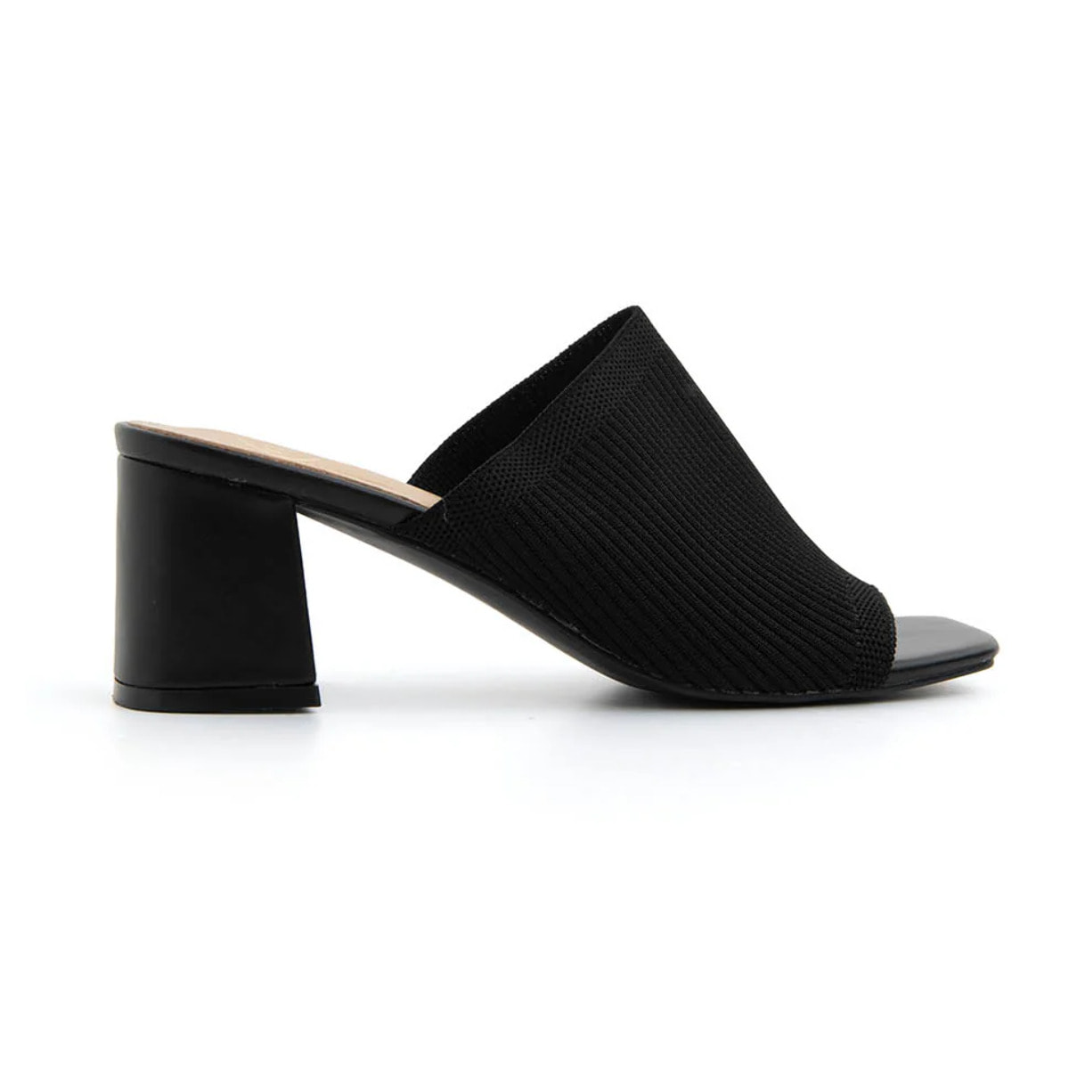 Sabot con tacco largo e fascia microintrecciata - NERO