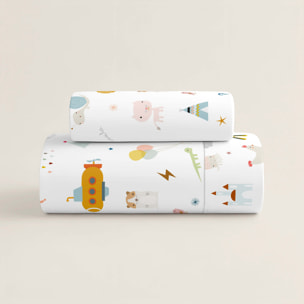 Funda Nórdica Estampada - Reversible - Infantil - Cierre Solapa - 100% Algodón - Incluye 1 Funda de Almohada - Veo Veo