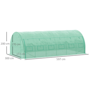 Invernadero de Exterior 6x3x2 m Invernadero de Túnel con Puerta y 12 Ventanas de Malla Enrollables Invernadero de Huerto para Patio Jardín Verde