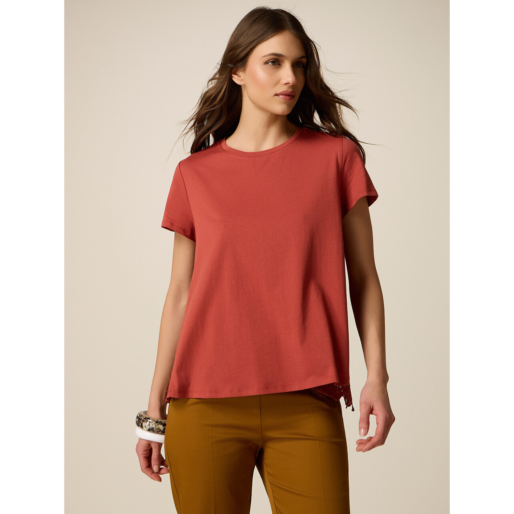 Oltre - T-shirt parte dietro in pizzo - Arancione