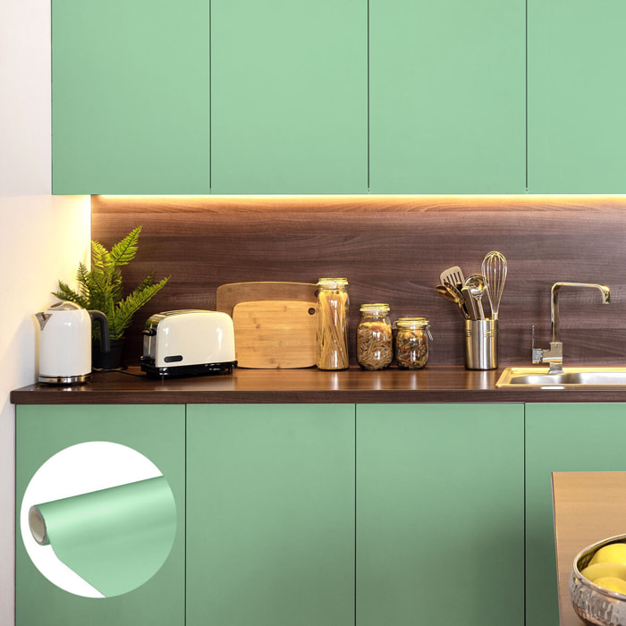 Rouleau adhésif décoratif Vinyle au Mètre - Menthe - Sticker Lavable Imperméable Mur Cuisine Meubles