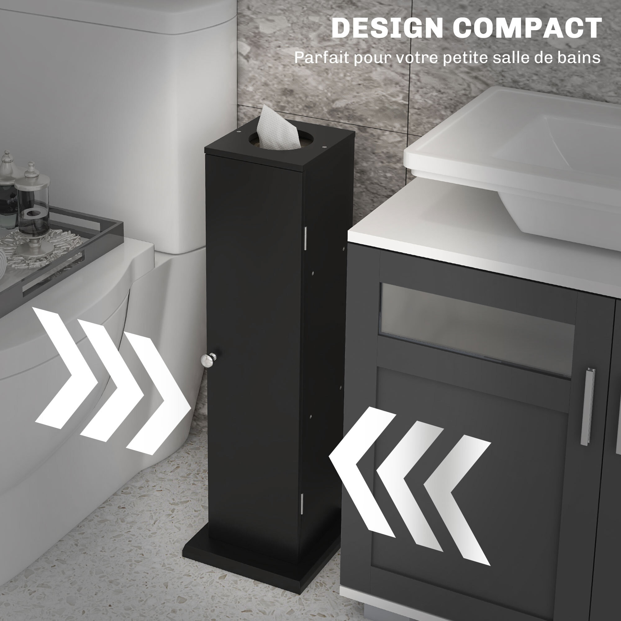Support papier toilette - porte-papier toilette - armoire pour papier toilette - 3 niveaux + sortie papier MDF noir