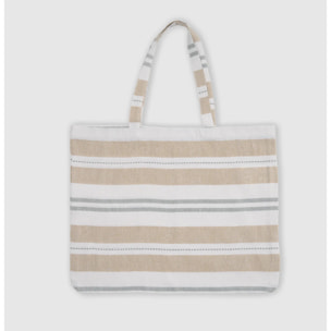 Pack bolso + toalla pareo algodón raya rivara ocre