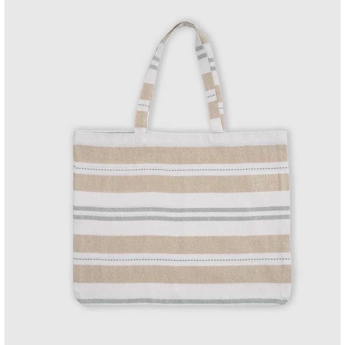 Pack bolso + toalla pareo algodón raya rivara ocre