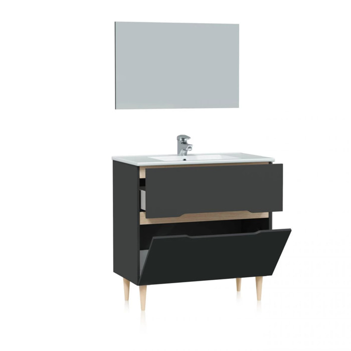 Pack de baño con lavabo Opera 80 Antracita - Roble