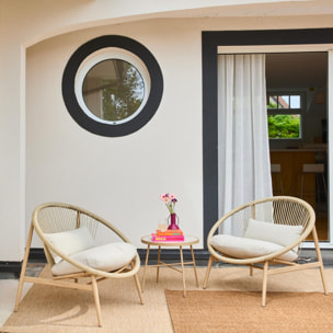 Set de 2 fauteuils de jardin avec table acier et rotin beige. 79x92x79cm - Narola