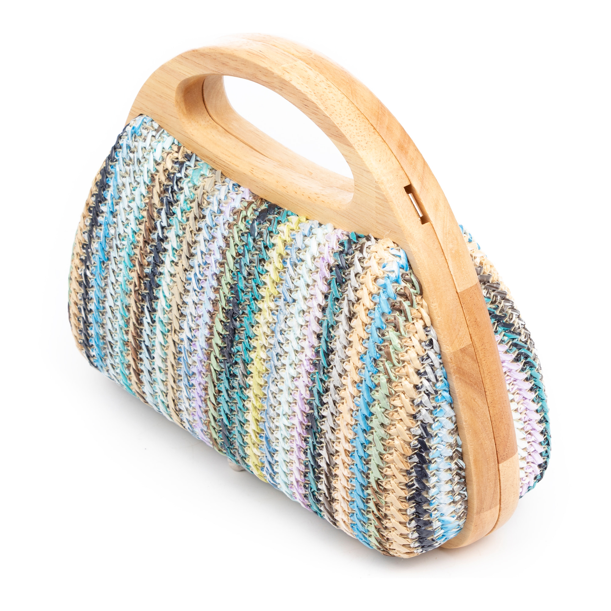 Bella Bolso bandolera Mujer. Fabricado en madera natural y paja trenzada.