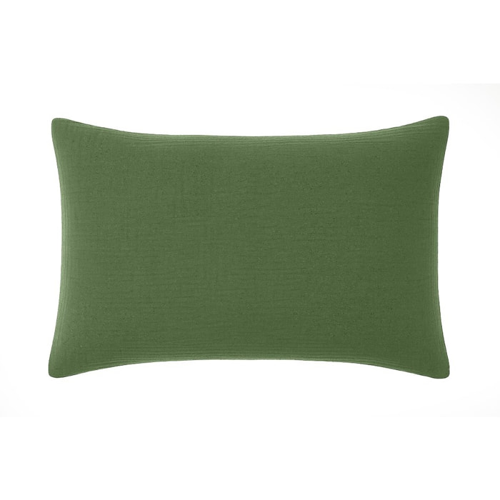 Paire de Taies d'oreiller gaze de coton lavé vert cèdre