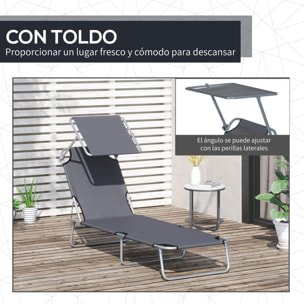 Tumbona Plegable de Oxford Hierro 187x58x27cm Gris