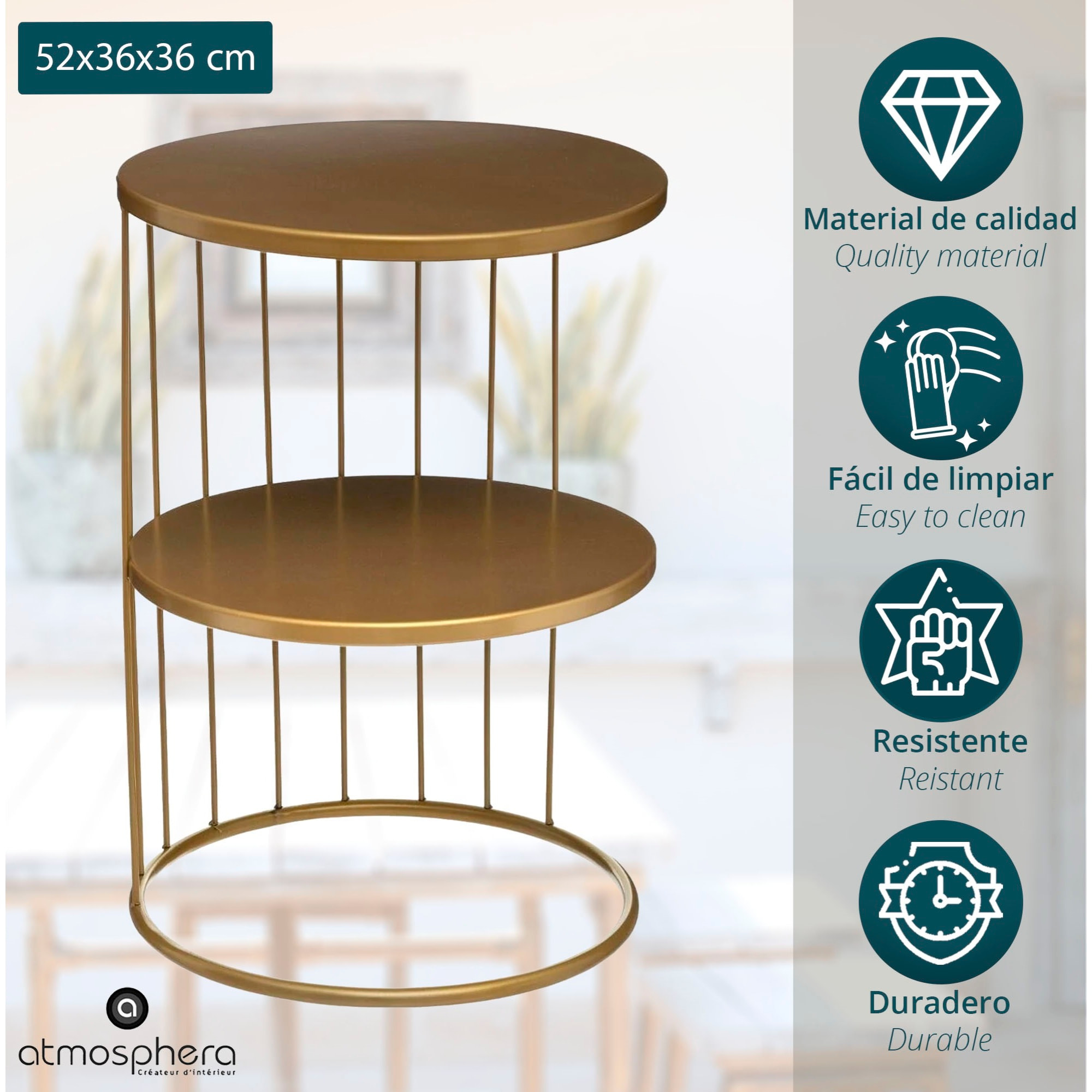 Mesita decorativa de interior Kobu Golden Table 52 cms.