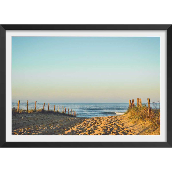 Affiche photo plage hossegor Affiche + cadre en bois - Noir