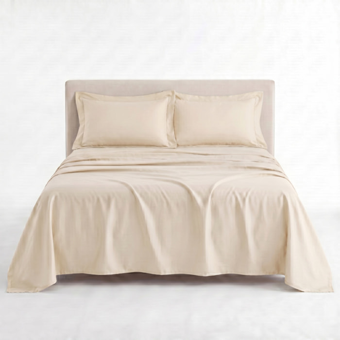 Completo lenzuola matrimoniale in raso di cotone 200 TC, set con lenzuolo sopra sotto con angoli e 2 federe con volani, morbido e traspirante, effetto seta elegante, stile hotel, resistente e facile da lavare, comfort per tutte le stagioni