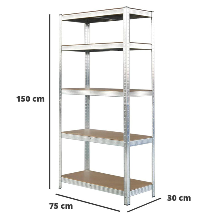 Scaffali in metallo 5 ripiani 150x75x30cm Set da 2