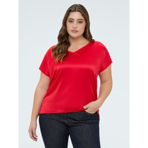 Fiorella Rubino - T-shirt bimaterica con scollo a V - Rosso