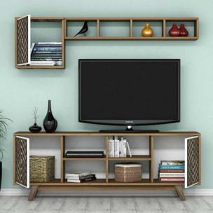 Mobile porta TV Dpandolf, Credenza da soggiorno, Armadio basso per TV, Base parete attrezzata, 160x35h56 cm, Noce e Bianco