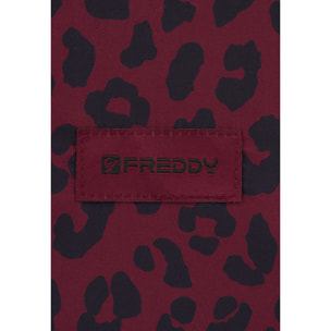 Bustina leopardata in poliestere con zip e logo applicato