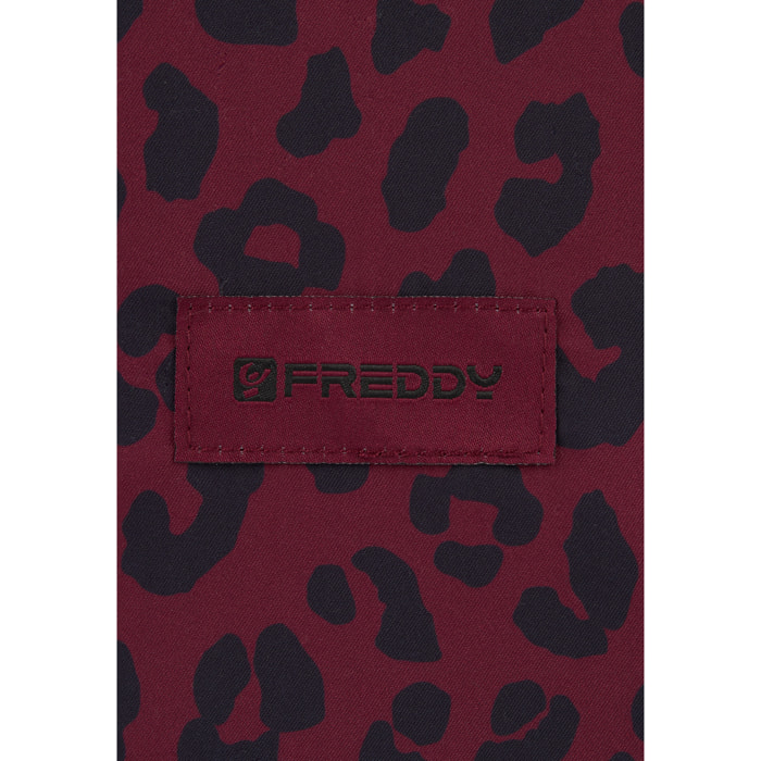 Bustina leopardata in poliestere con zip e logo applicato