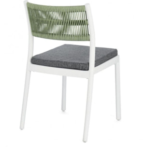 Set di 4 sedie ALVIN in polipropilene bianco e corda intrecciata verde, impilabili