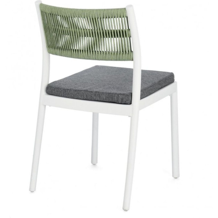 Set di 4 sedie ALVIN in polipropilene bianco e corda intrecciata verde, impilabili