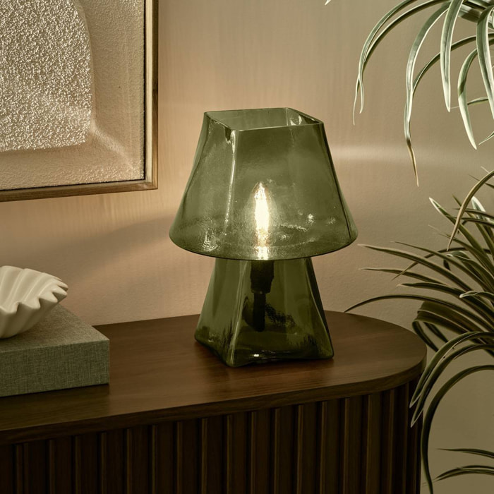 Lampe champignon Elita H.26cm en verre vert
