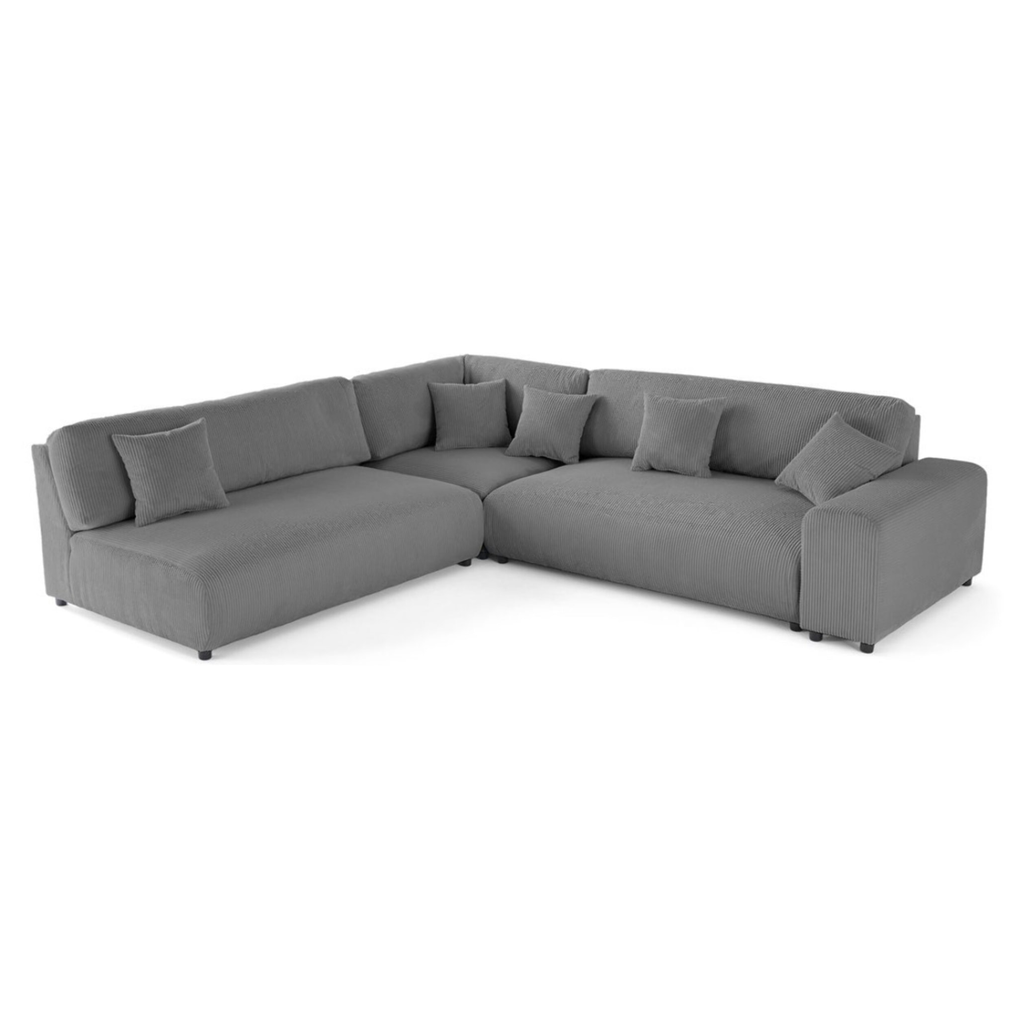 Garance - canapé modulable d'angle gauche - 6 places - en velours côtelé - Gris foncé