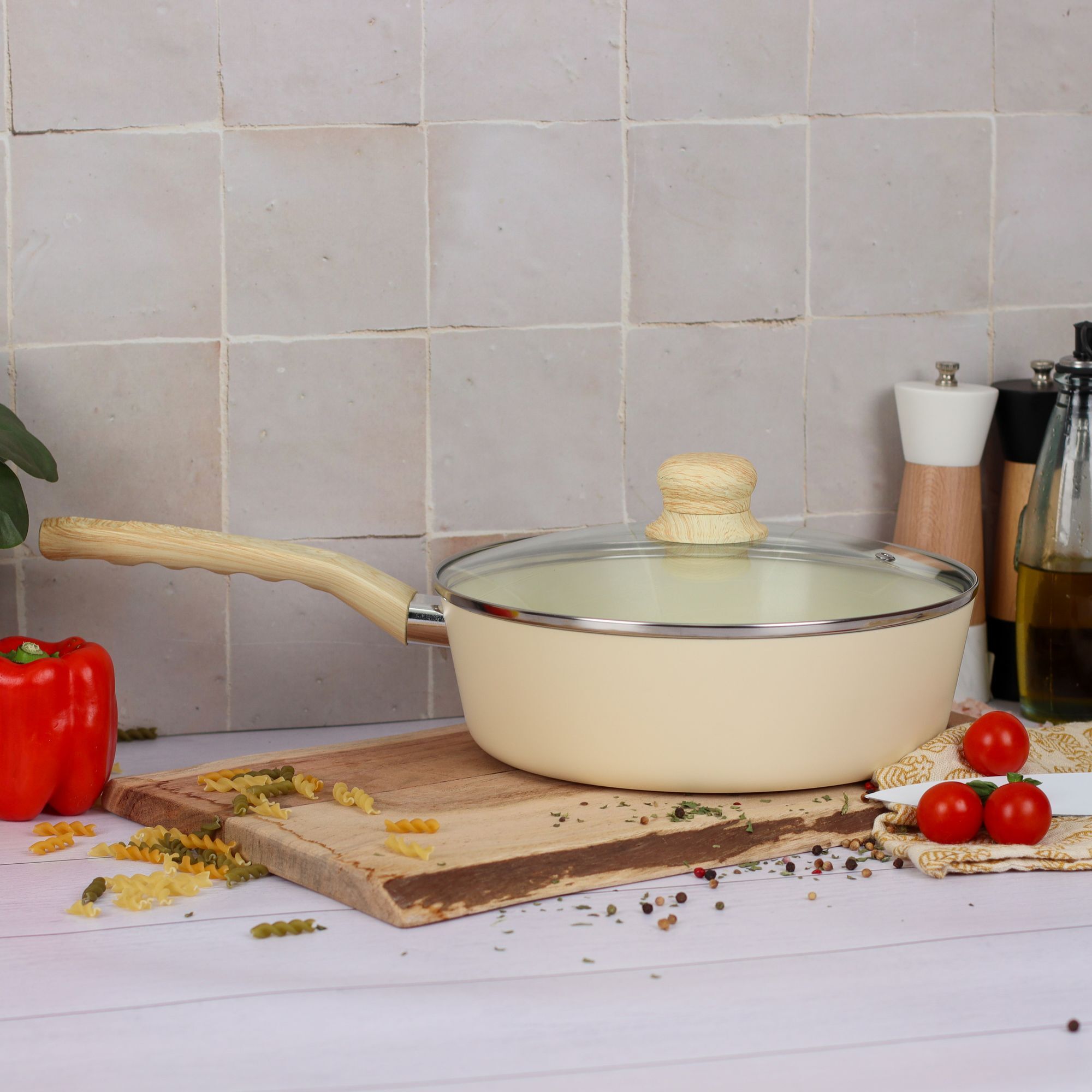 Sauteuse en revêtement céramique 24cm crème - tous feux COLORAMA