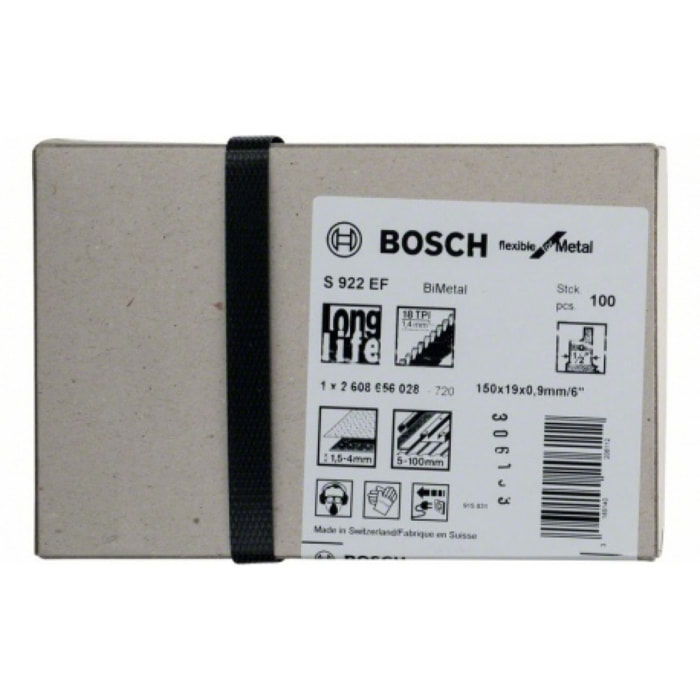 Lame scie sabre BIM S922EF flexible Metal BOSCH 150 mm - Boite de 100 - 2608656028