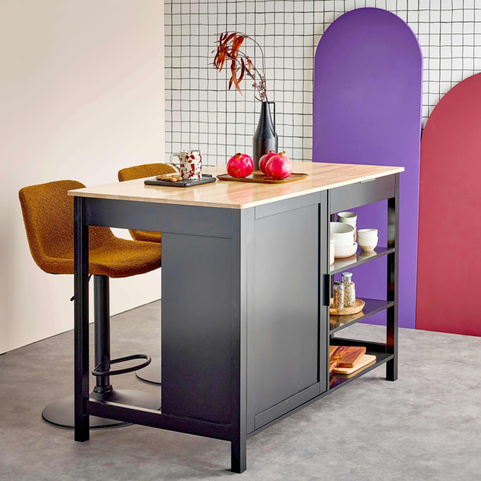 Îlot central de cuisine plateau bois d'hévéa L120cm MOLENE