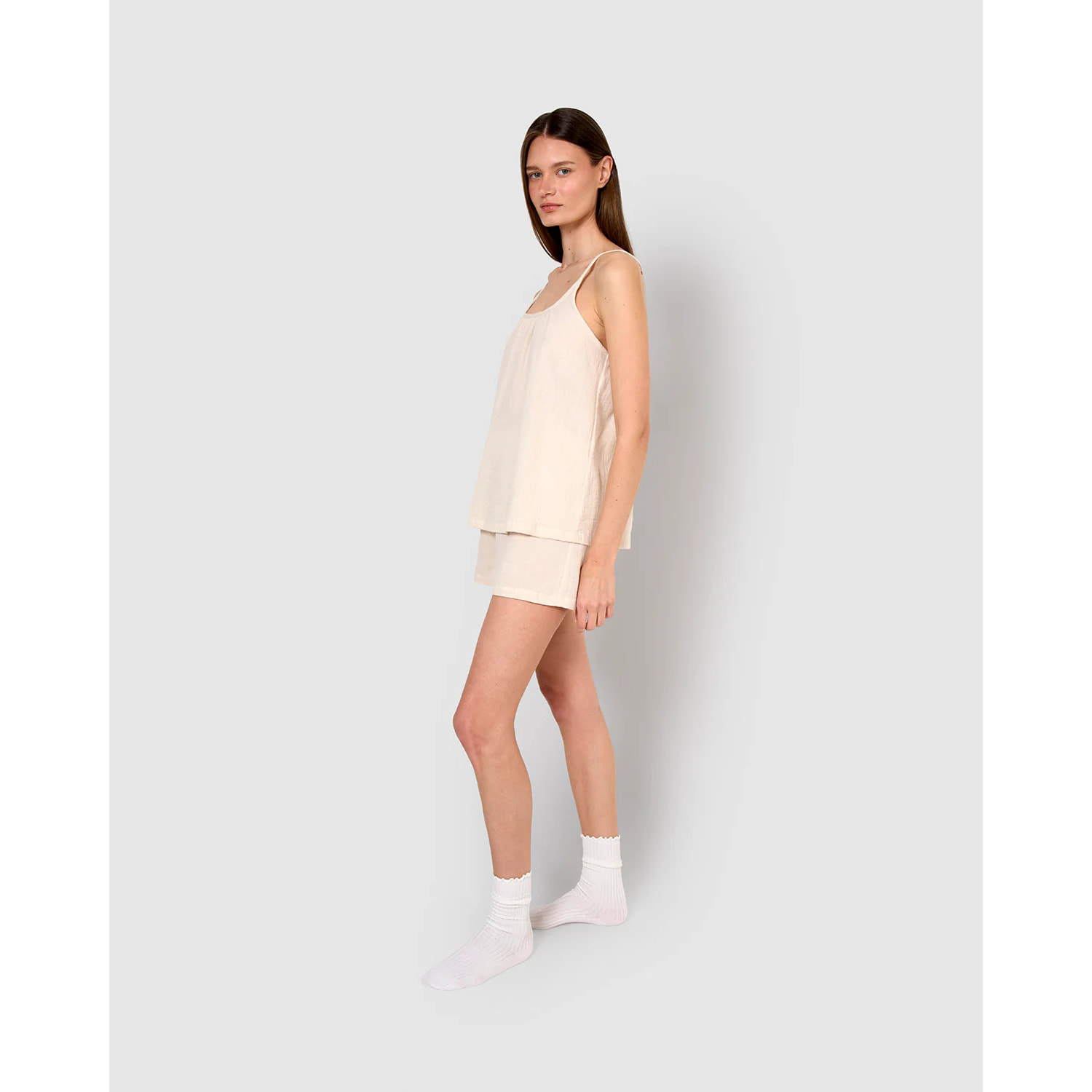 Pigiama corto mussola spalline bianco