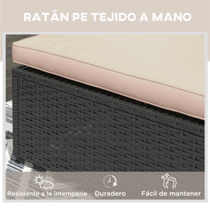Tumbona de Ratán Reclinable Tumbona para Jardín con Respaldo Ajustable en 5 Niveles Mesita y Cojín Carga 120 kg para Patio Terraza Negro y Beige