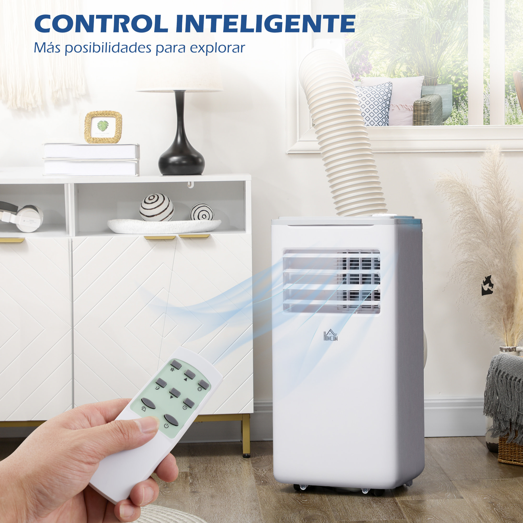 Aire Acondicionado Portátil 9000BTU 1010W Refrigerador Ventilador Deshumidificador con Pantalla LED Control Remoto Temporizador para Habitación de 20 m² 35,3x35x72,5 cm Blanco