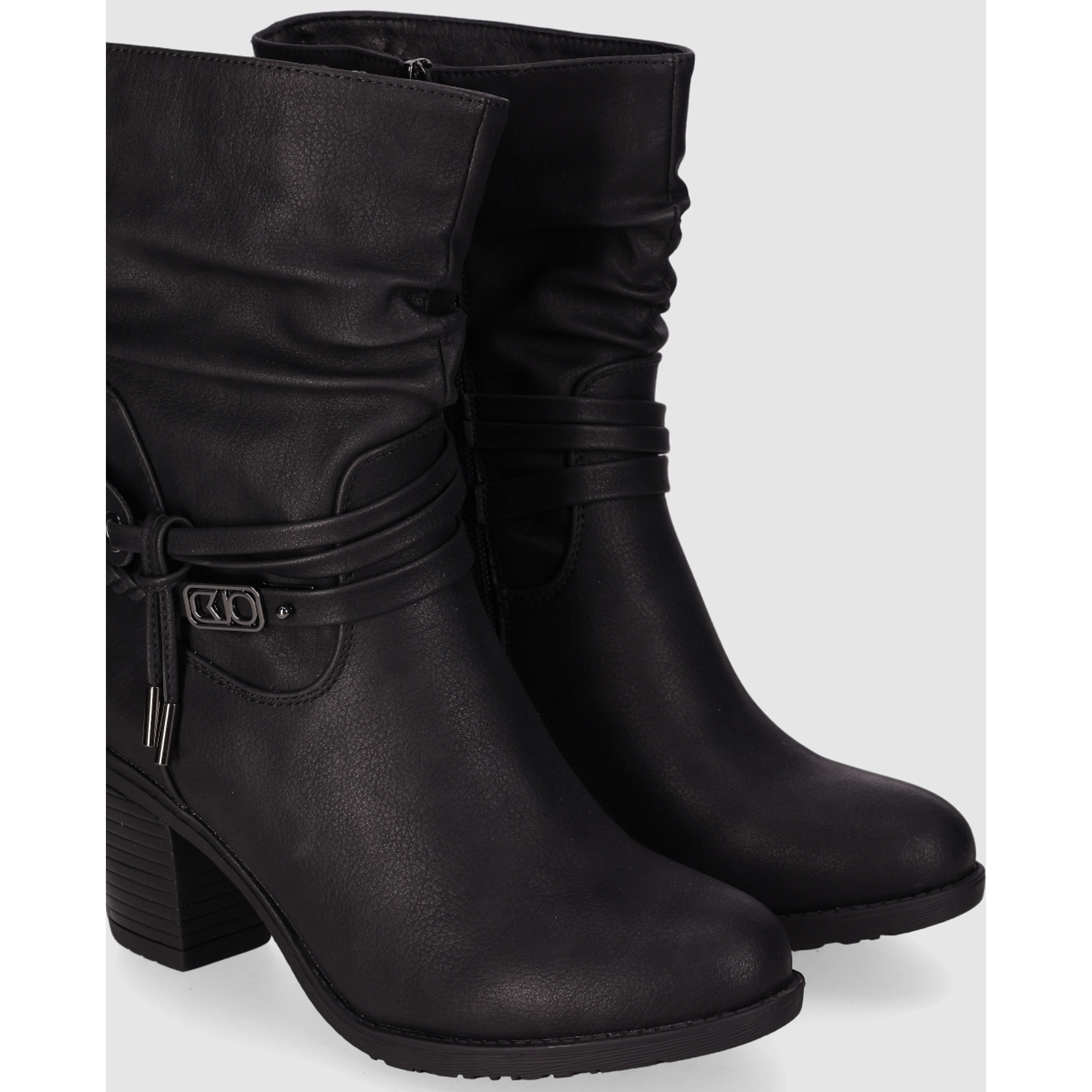 Botines de Piel Sintética - Negro - Tacón: 7 cm