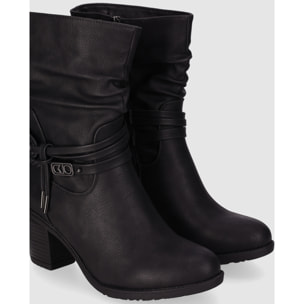Botines de Piel Sintética - Negro - Tacón: 7 cm
