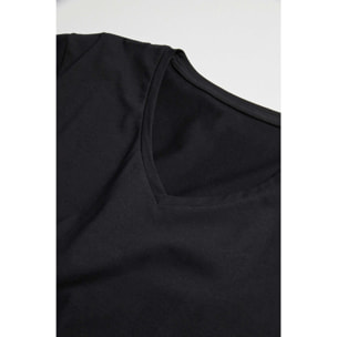 Maglietta nera in cotone a maniche corte con scollo a V