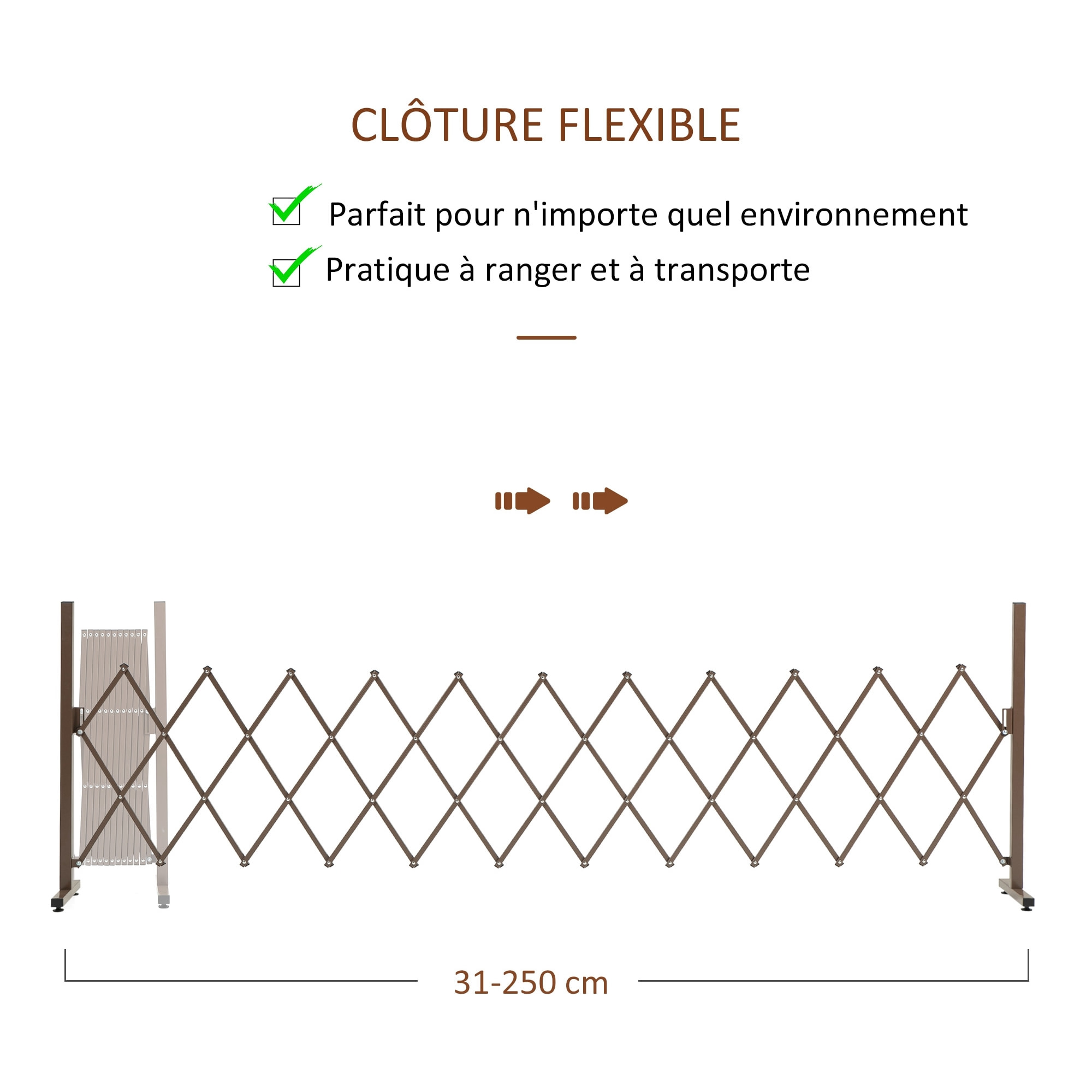 Barrière extensible rétractable barrière de sécurité 300L x 31l x 103H cm alu métal marron