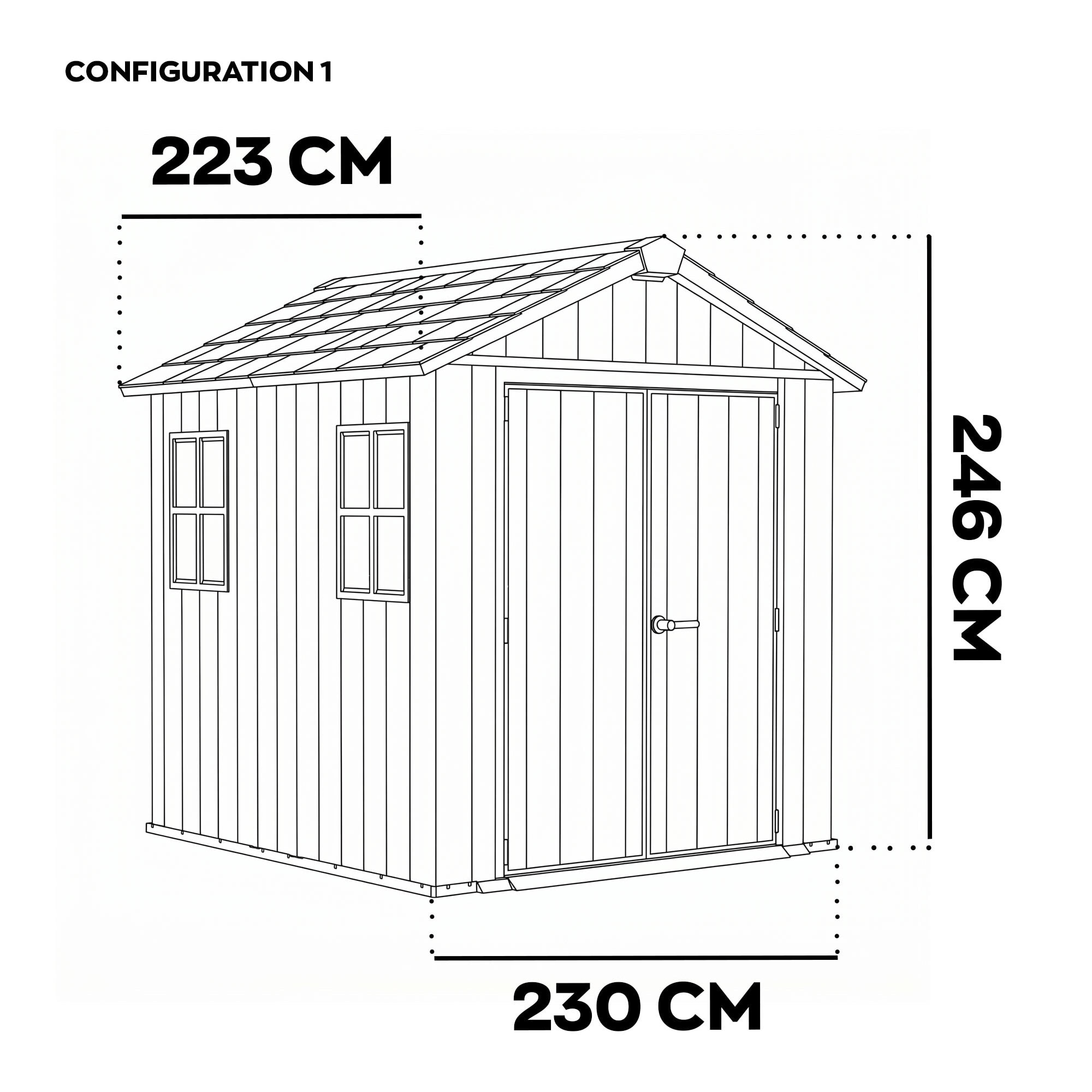Newton + 757/775 - Casetta da Giardino 223x246x230 cm 2 Ante per deposito attrezzi finitura effetto legno Evotech+ in Resina Marrone e Nero