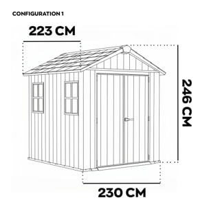 Newton + 757/775 - Casetta da Giardino 223x246x230 cm 2 Ante per deposito attrezzi finitura effetto legno Evotech+ in Resina Marrone e Nero