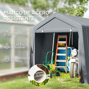 Carpa de Jardín Exterior para Herramientas, Bicicletas, 2,4x2x2 m, Cobertizo Exterior con Marco de Metal, Puerta Enrollable con Cremallera, Impermeable, Anti-UV, Garaje Portátil, Gris Oscuro