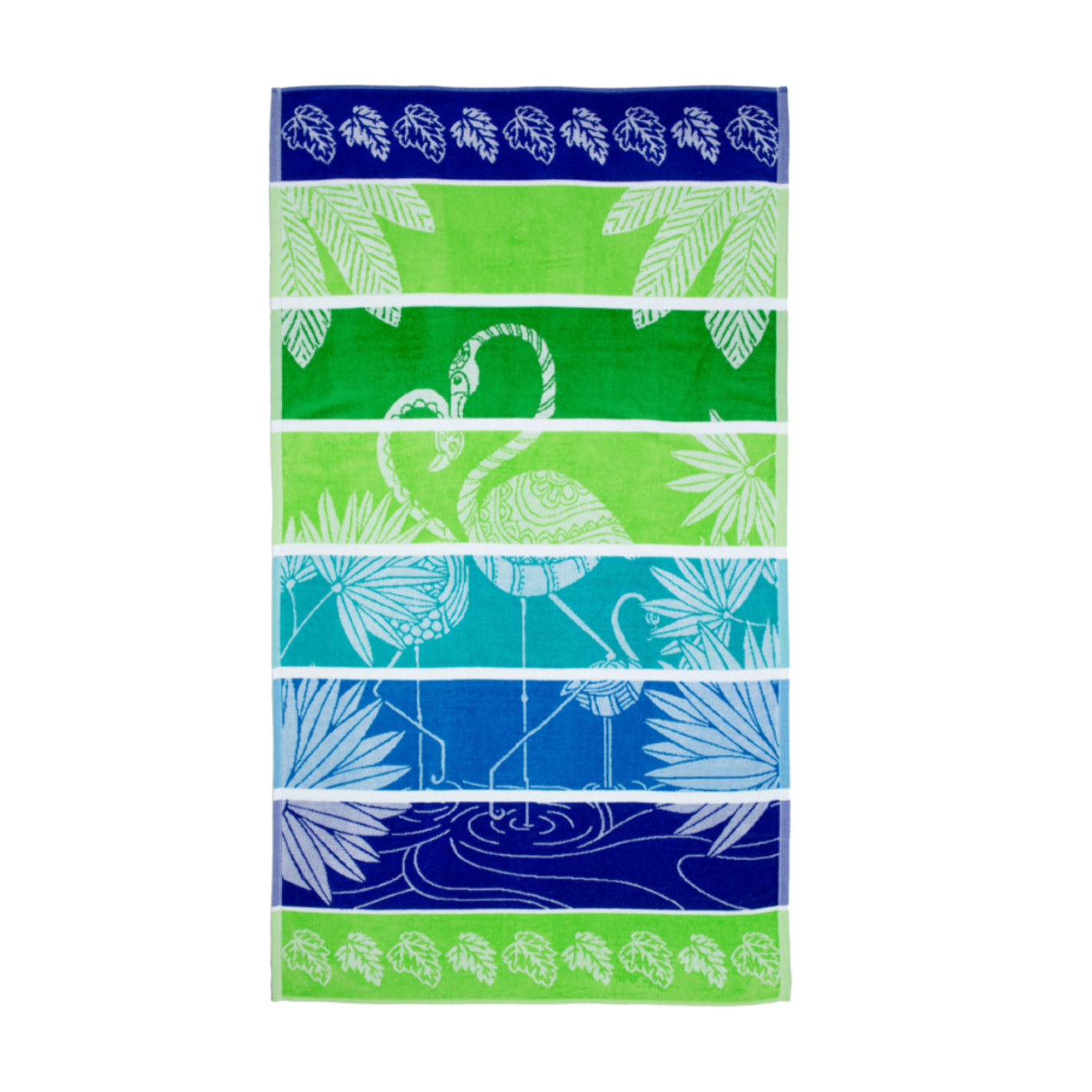 Telo Mare Spugna Jacquard Spiaggia Disegno Flamingo Family