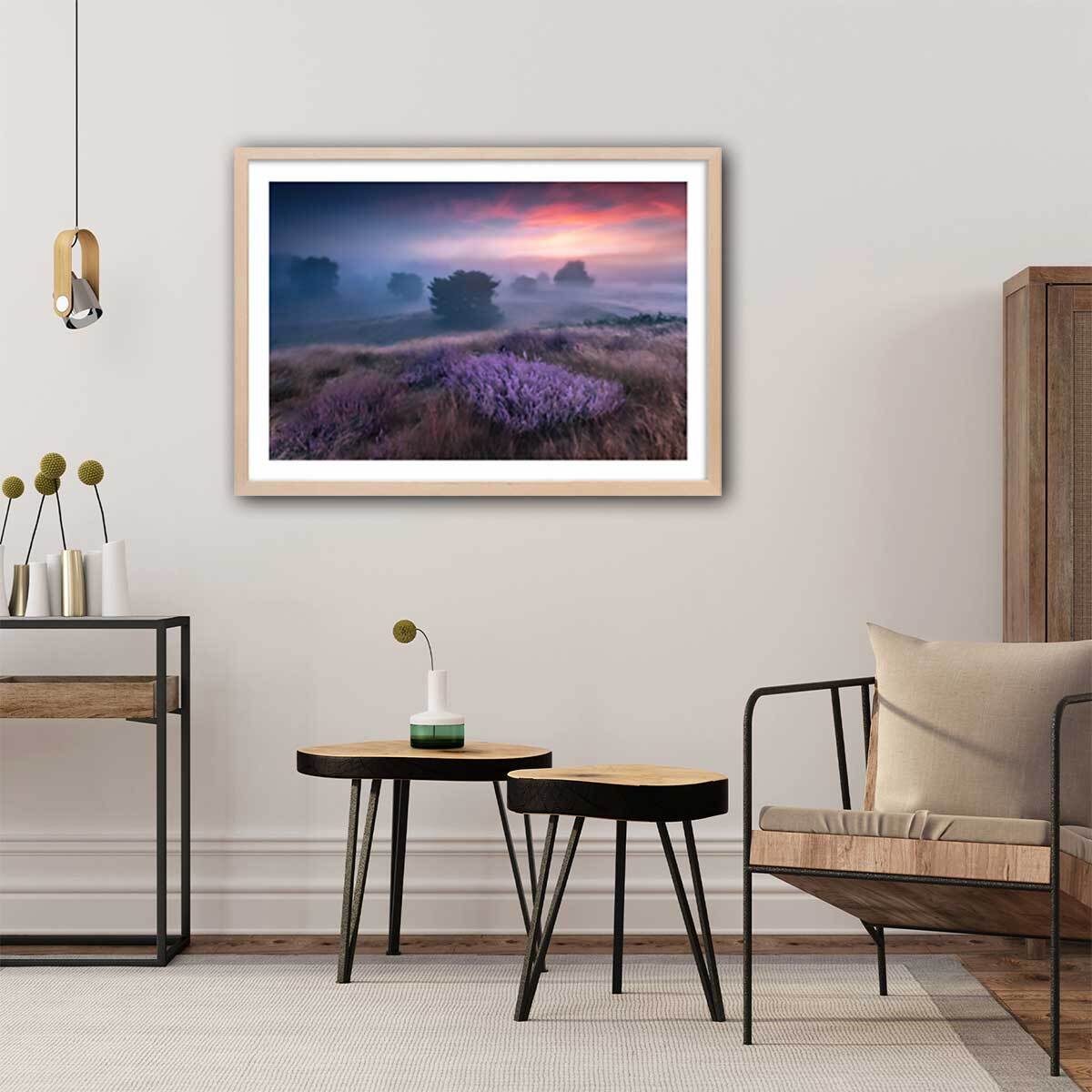Poster couleur chaude et lavandin Affiche + cadre en bois - Chêne