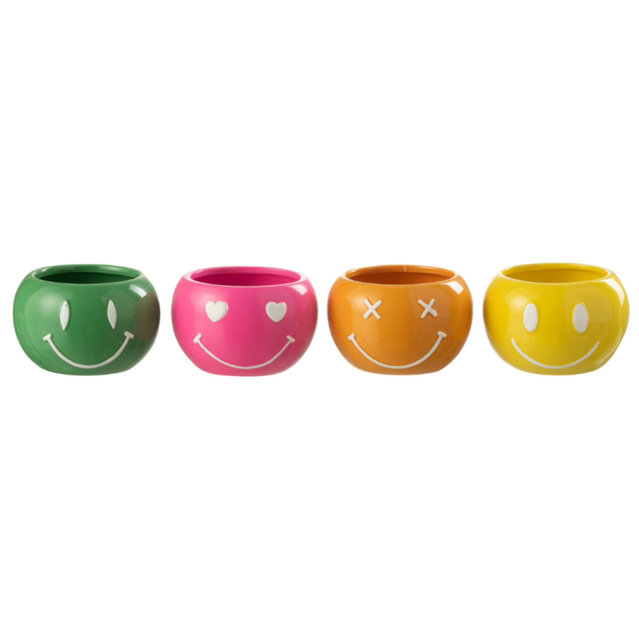 J-Line cache-pot Smiley - porcelaine - mix - small - 4 stuks - Ø 11.5 cm
