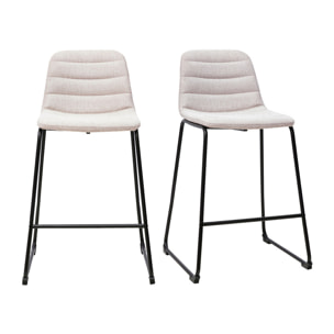 Tabourets de bar en tissu effet velours texturé beige et métal H64 cm (lot de 2) SAURY